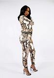 Serpentine Print Women Long Sleeve Coat Leggings 2 Pieces HMS-5180