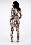 Serpentine Print Women Long Sleeve Coat Leggings 2 Pieces HMS-5180