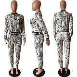 Serpentine Print Women Long Sleeve Coat Leggings 2 Pieces HMS-5180