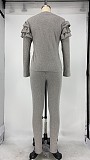 Flounces Long Sleeve T-shirt Skinny Pants Two Piece Outfits XMY-9290