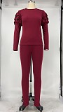 Flounces Long Sleeve T-shirt Skinny Pants Two Piece Outfits XMY-9290