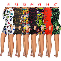 Pattern Print Casual Buttoned Flap Women One-Piece Bodysuit SHD-9471