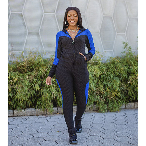 Women Running Jacket Hooded Long Pants Two Piece Set SMR-9948