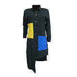 Hot Style Patchwork Long Sleeve Irregular Hemline Shirt Dress BN-9135