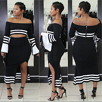 Sexy Off Shoulder Flared Sleeve Top High Slit Skirt Two-piece Outfit BN-9031