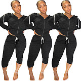 Women Sport Zipper Hoodies Pants Two Piece Fitness Outfit FNN-8576