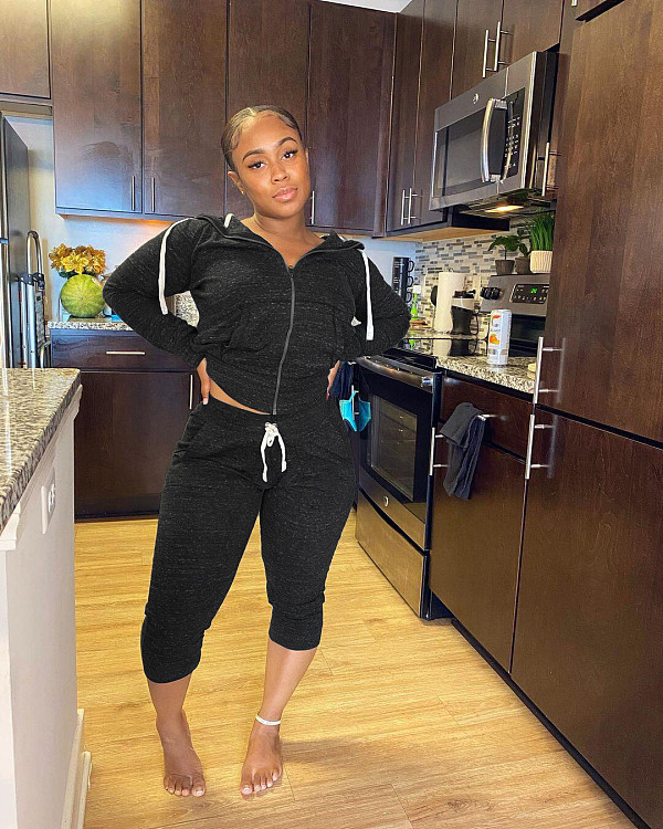 Women Sport Zipper Hoodies Pants Two Piece Fitness Outfit FNN-8576