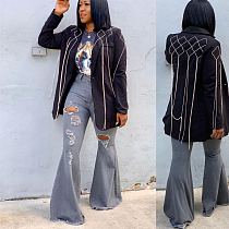 Vintage Mid Waist Washed Skinny Hole Ripped Flare Jeans LSD-9078