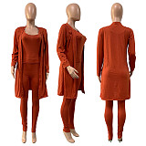 Women Solid Color Long Cardigan Vest Long Pants 3 Piece Set GLS-8050