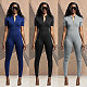 Solid Color Short Sleeve Front Zipper Skinny Fitness Jumpsuit GLS-8117