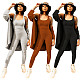 Women Solid Color Long Cardigan Vest Long Pants 3 Piece Set GLS-8050
