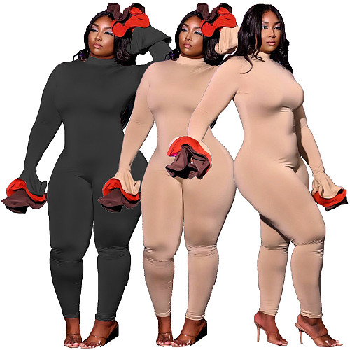 Matching Color Flared Sleeve High Waist Bodycon Jumpsuit NM-8337