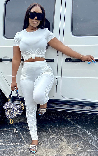 Casual Short Sleeve T shirt Pant Elastic Skinny 2 Piece Set AIL-153