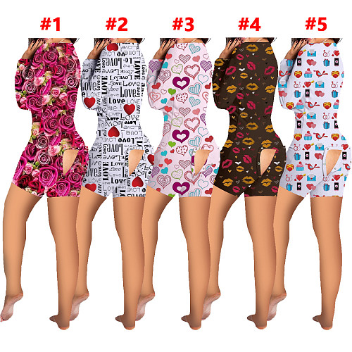 Valentine's Day Womens Print Long Sleeve Pajama Bodysuit SHD-9478