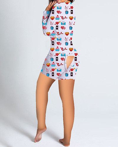 Valentine's Day Womens Print Long Sleeve Pajama Bodysuit SHD-9478