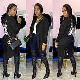 Solid Color Back Hollow Out Long Sleeve Irregular Hooded Coat SHD-9343