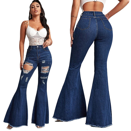 Fashion Vintage Skinny High Waist Ripped Flare Jeans HSF-2404