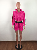 Side Stripe Splicing Long Sleeve Crop Top Shorts Two Piece Set LX-3089