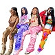 Stylish Printed Multiple Pockets Middle Waist Drawstring Overalls FNN-8578
