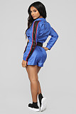 Side Stripe Splicing Long Sleeve Crop Top Shorts Two Piece Set LX-3089