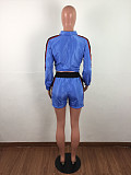 Side Stripe Splicing Long Sleeve Crop Top Shorts Two Piece Set LX-3089