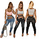 High Waist Patchwork Hollow Out Bandage Women Jeans CN-0086