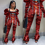 Camouflage Printed Square Neck Lace Up Top Leggings Two Pieces NIK-196