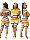 Striped Print Short Sleeve Round Neck Backless Skinny Romper WSM-5223