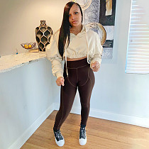 Long Sleeve Hooded Crop Top+Leggings 2 Piece Outfits SH-390023