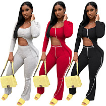 Thread Long Sleeve Workout Crop Top Leggings 2 Piece Set TE-4183