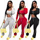 Thread Long Sleeve Workout Crop Top Leggings 2 Piece Set TE-4183