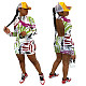 Graffiti Print Long Sleeve O-neck Backless Skinny Mini Dress YUM-9057