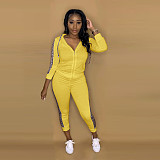 Long Sleeve Zipper Hooded Top Leggings Two Piece Pants Outfit NK-8583