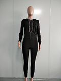 Long Sleeve Zipper Hooded Top Leggings Two Piece Pants Outfit NK-8583