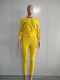 Long Sleeve Zipper Hooded Top Leggings Two Piece Pants Outfit NK-8583