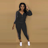 Long Sleeve Zipper Hooded Top Leggings Two Piece Pants Outfit NK-8583