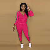 Long Sleeve Zipper Hooded Top Leggings Two Piece Pants Outfit NK-8583