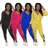 Long Sleeve Zipper Hooded Top Leggings Two Piece Pants Outfit NK-8583