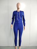 Long Sleeve Zipper Hooded Top Leggings Two Piece Pants Outfit NK-8583