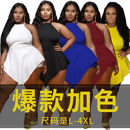 Plus Size Solid Color Sleeveless Back Zipper Irregular Romper JLY-1861