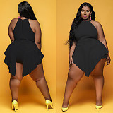 Plus Size Solid Color Sleeveless Back Zipper Irregular Romper JLY-1861