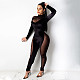 Sexy Mesh Sheer Splice Velvet Long Sleeve Bodycon Jumpsuit YF-9788