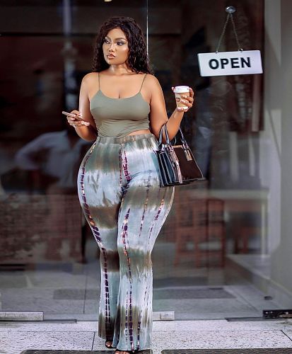 Solid Color Sleeveless Halter Top Tie-dyed Pants 2 Piece Outfits TB-5247