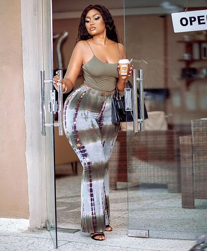 Solid Color Sleeveless Halter Top Tie-dyed Pants 2 Piece Outfits TB-5247