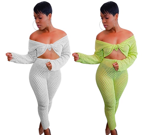 Knitted Mesh See Through Crop Top Bodyocn Club 2 Piece Set MDF-5209