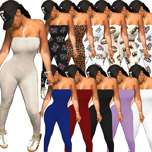 Women Sexy Printed High-waisted Strapless Bodycon Jumpsuit WY-6769