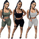 Sexy Solid Color Vest With Rope Shorts Women's Two-Piece Set WY-6720