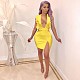 Solid Color Flounces Deep V Neck Sleeveless Slit Mini Dress QZX-6191