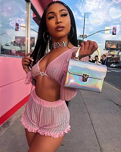 Women's High Elastic Long Sleeve Crop Top 2 Piece Shorts Set BN-9166