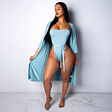 Solid Color Monokini Bodysuit+Thin Coat 2 Piece Swimwear BN-9153